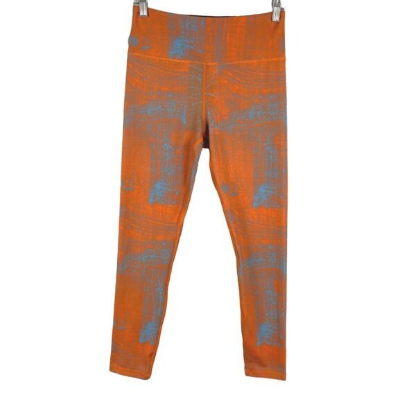 Zyia Active Leggings Orange‎ Blue Print Athletic Women's Medium - Picture 1 of 6